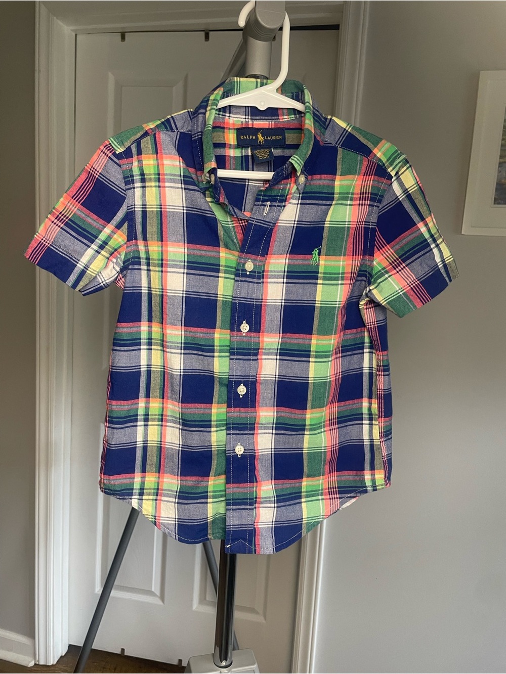 Ralph Lauren Navy, Green & Pink Plaid Short-Sleeve Button-Down